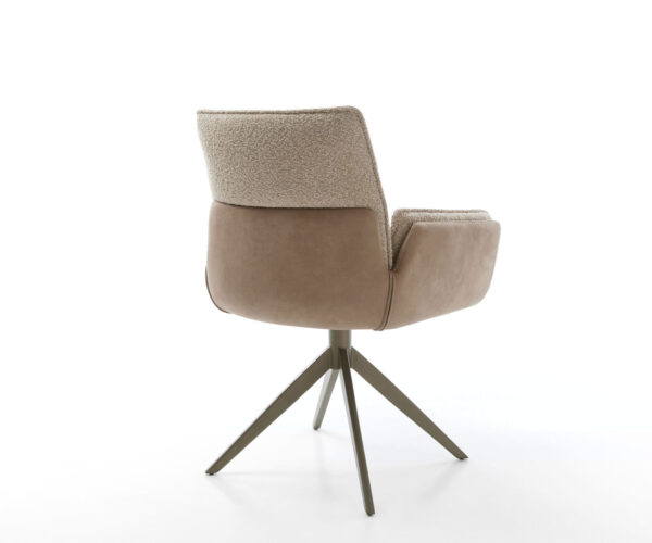 Jídelní židle Nela-Flex smíšené materiály taupe křížový rám široký efekt titanový povrch 360° otočné houpací funkce - Image 5