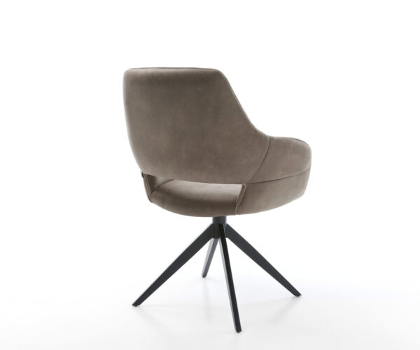 Jídelní židle Yago-Flex s područkami mikrovlákno taupe vintage křížová konstrukce široký kov černý 360° otočný s houpací funkcí jádro z taštičkových pružin - Image 5