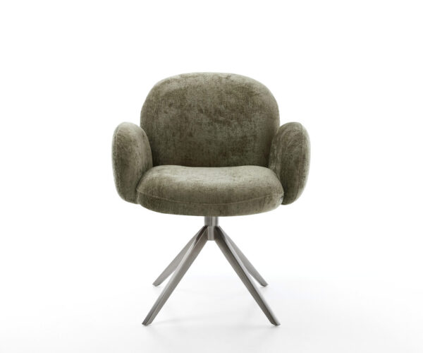 Jídelní židle Nube-Flex s područkami, potažené olivovým chenille, křížový rám, široké, grafitové, otočné o 360°, s houpací funkcí, jádro z taštičkových pružin - Image 2