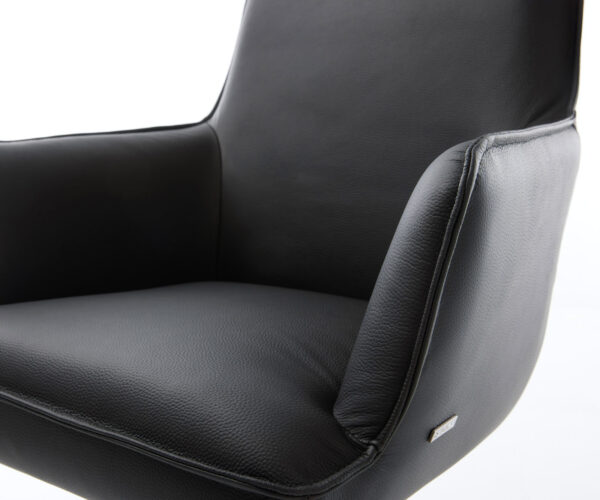 Jídelní židle Heira-Flex s područkami pravá kůže černá křížová konstrukce široký efekt povrch titan 360° otočné houpací funkce jádro z taštičkových pružin - Image 4