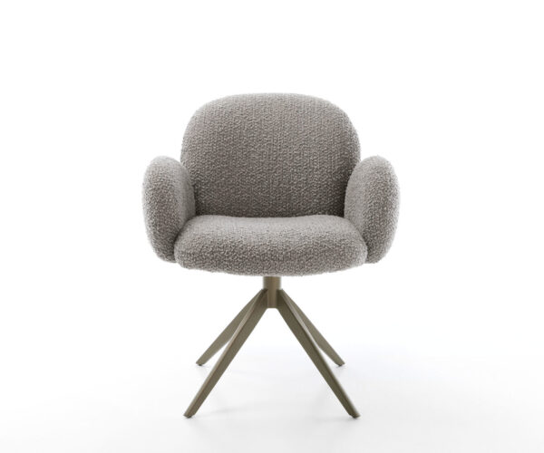 Jídelní židle Nube-Flex s područkami, bouclé stříbrošedé, křížová podnož, široký efekt, titanové provedení, otočné o 360°, funkce houpání, jádro s taštičkovými pružinami - Image 2