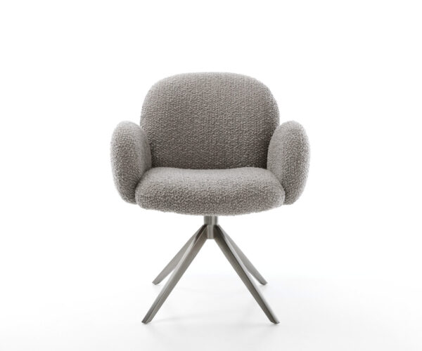 Jídelní židle Nube-Flex s područkami, potah bouclé stříbrnošedý, křížová podnož široká grafitová, otočné o 360°, funkce houpání, jádro s taštičkovými pružinami - Image 2