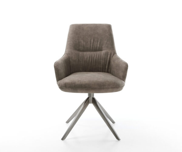 Jídelní židle Zelia-Flex s područkami mikrovlákno taupe vintage křížová konstrukce široké grafitové 360° otočné houpací funkce jádro s taštičkovými pružinami - Image 2
