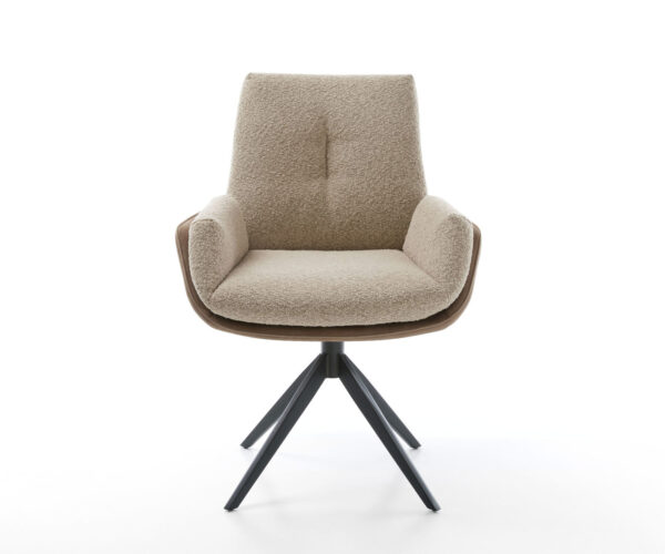 Jídelní židle Clea-Flex smíšené materiály taupe křížový rám široký kov černý 360° otočný s houpací funkcí - Image 2