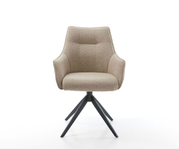 Jídelní židle Alja-Flex s područkami, kombinované materiály, taupe, křížový rám, široký, kovový, černý, otočné o 360°, houpací funkce, jádro z taštičkových pružin - Image 2