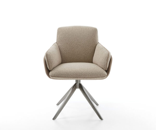 Jídelní židle Luan-Flex s područkami, kombinované materiály, taupe, křížová podnož, široké, grafitové, otočné o 360°, s houpací funkcí - Image 2