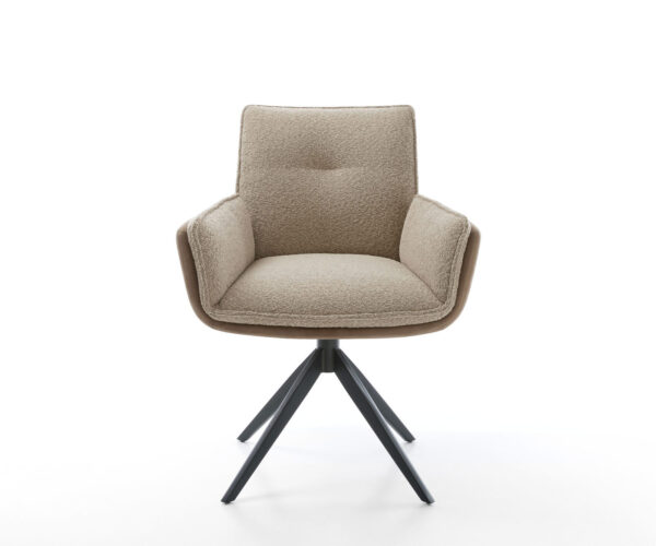 Jídelní židle Nela-Flex smíšené materiály taupe křížový rám široký kov černý 360° otočný s houpací funkcí - Image 2