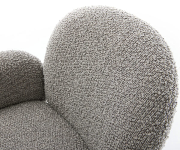 Jídelní židle Nube-Flex s područkami, bouclé stříbrnošedé, křížová podnož, široká, kovová černá, otočné o 360°, s funkcí houpání, jádro z taštičkových pružin - Image 4