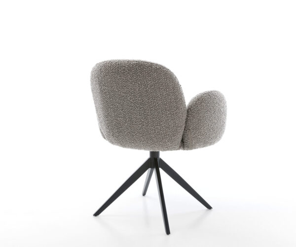 Jídelní židle Nube-Flex s područkami, bouclé stříbrnošedé, křížová podnož, široká, kovová černá, otočné o 360°, s funkcí houpání, jádro z taštičkových pružin - Image 5