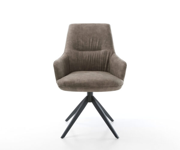 Jídelní židle Zelia-Flex s područkami mikrovlákno taupe vintage křížová konstrukce široký kov černý 360° otočný s houpací funkcí jádro z taštičkových pružin - Image 2