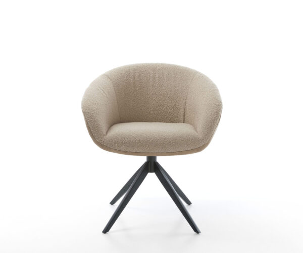 Jídelní židle Vinka-Flex s područkami, kombinované materiály, taupe, křížový rám, široký, kovový černý, otočné o 360°, funkce houpání, jádro z taštičkových pružin - Image 2