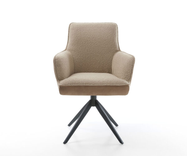 Jídelní židle Heira-Flex s područkami, kombinace materiálů, taupe, křížový rám, široký, kovový černý, otočný o 360°, funkce houpání, jádro s taštičkovými pružinami - Image 2
