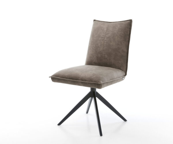 Jídelní židle Lelio-Flex mikrovlákno taupe vintage křížová konstrukce široká černý kov 360° otočné houpací funkce jádro s taštičkovými pružinami