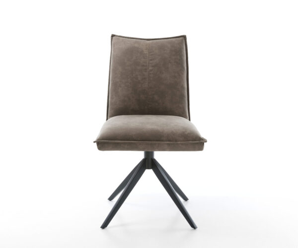 Jídelní židle Lelio-Flex mikrovlákno taupe vintage křížová konstrukce široká černý kov 360° otočné houpací funkce jádro s taštičkovými pružinami - Image 2
