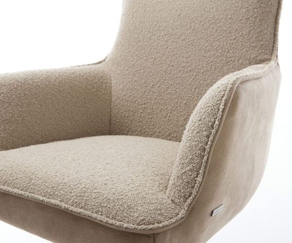 Jídelní židle Heira-Flex s područkami, kombinované materiály, taupe, křížová podnož grafitová, otočné o 360°, houpací funkce, jádro z taštičkových pružin - Image 4