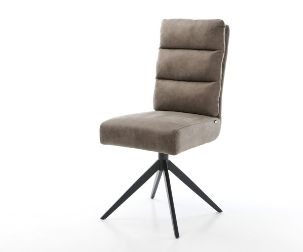 Jídelní židle Pela-Flex mikrovlákno taupe vintage křížová konstrukce široká kovová černá 360° otočná s houpací funkcí jádro z taštičkových pružin
