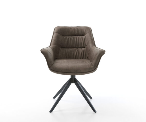 Jídelní židle Kaira-Flex mikrovlákno taupe vintage křížová konstrukce široký černý kov 360° otočný s houpací funkcí - Image 2