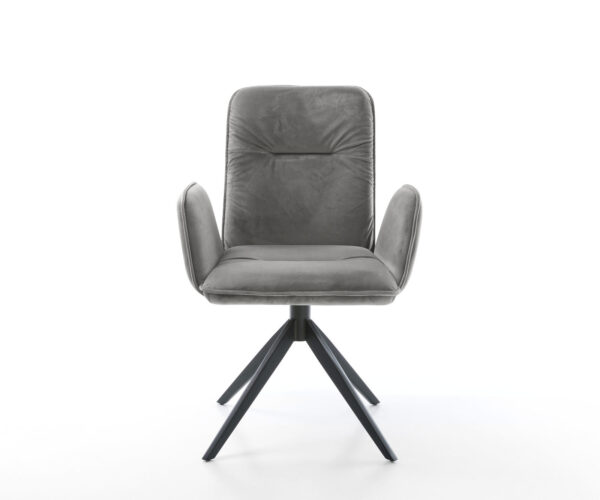 Jídelní židle Vinja-Flex sametově šedé, široký kovový černý křížový rám, otočné o 360° s funkcí houpání - Image 2