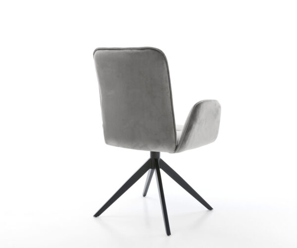 Jídelní židle Vinja-Flex sametově šedé, široký kovový černý křížový rám, otočné o 360° s funkcí houpání - Image 5