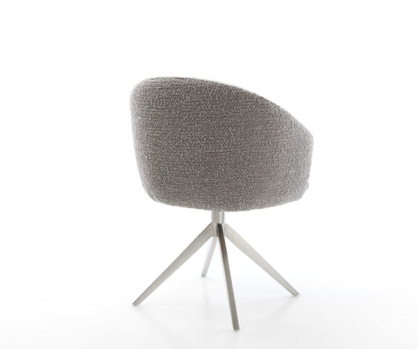 Jídelní židle Caja-Flex s područkami, bouclé stříbrnošedé, křížová podnož, široká, nerezová ocel, otočné o 360°, houpací funkce, jádro z taštičkových pružin - Image 5
