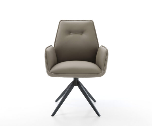 Jídelní židle Zoa-Flex pravá kůže taupe, křížový rám, široký kovový černý, otočný o 360°, funkce houpání, jádro z taštičkových pružin - Image 2