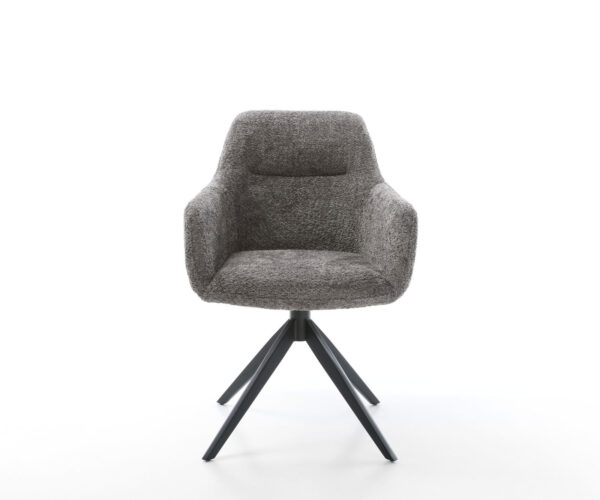 Jídelní židle Pejo-Flex bouclé šedé, křížová podnož, široké, kovové černé, otočné o 360°, s houpací funkcí, jádro z taštičkových pružin - Image 2