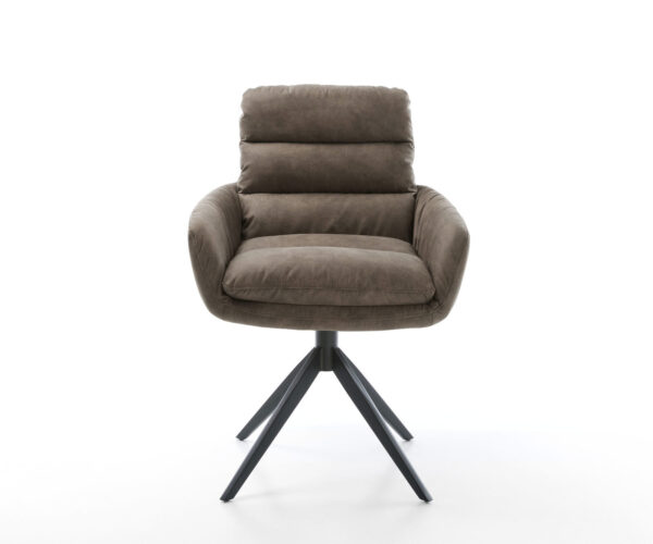 Jídelní židle Abelia-Flex s područkami mikrovlákno taupe vintage křížová konstrukce široká kovová černá 360° otočná s houpací funkcí - Image 2