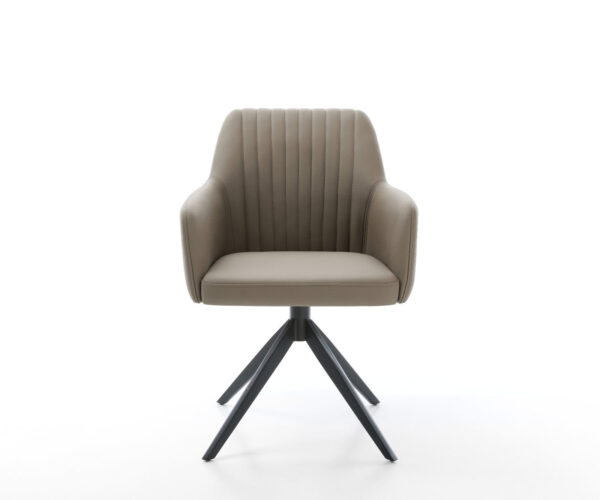 Jídelní židle Greg-Flex pravá kůže taupe, křížová kovová konstrukce, široká, černá, otočná o 360°, funkce houpání, jádro z taštičkových pružin - Image 2