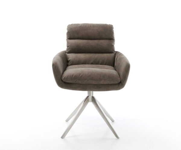 Jídelní židle Abelia-Flex s područkami mikrovlákno taupe vintage křížová konstrukce široké nerezové 360° otočné houpací funkce - Image 2