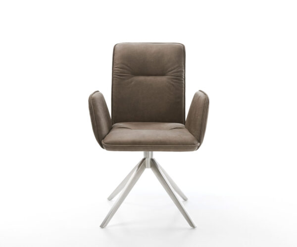 Jídelní židle Vinja-Flex mikrovlákno taupe vintage křížový rám široký nerezová ocel 360° otočné s houpací funkcí - Image 2