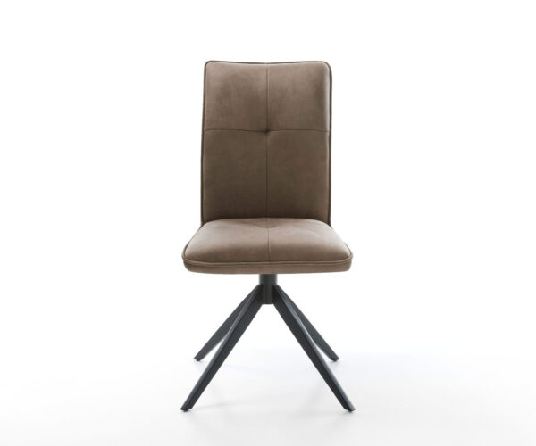 Jídelní židle Maddy-Flex mikrovlákno taupe vintage křížová konstrukce široká černý kov 360° otočné houpací funkce - Image 2