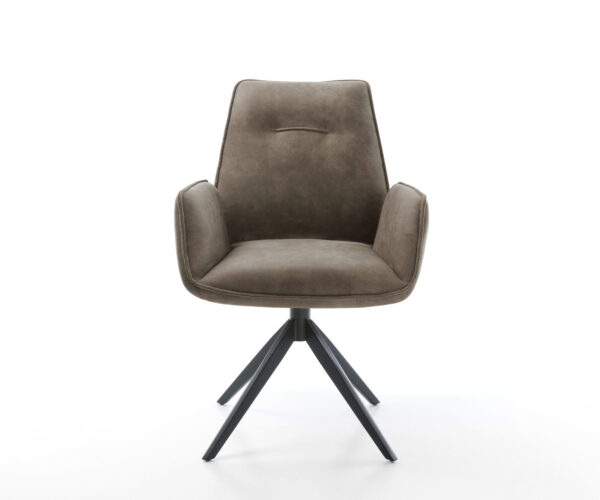 Jídelní židle Zoa-Flex mikrovlákno taupe vintage křížová konstrukce široká kovová černá 360° otočná s houpací funkcí jádro z taštičkových pružin - Image 2