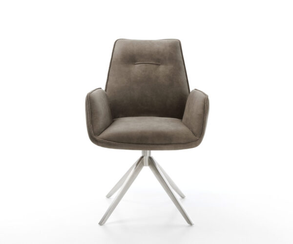 Jídelní židle Zoa-Flex mikrovlákno taupe vintage křížová konstrukce široká nerezová ocel 360° otočné houpací funkce jádro z taštičkových pružin - Image 2