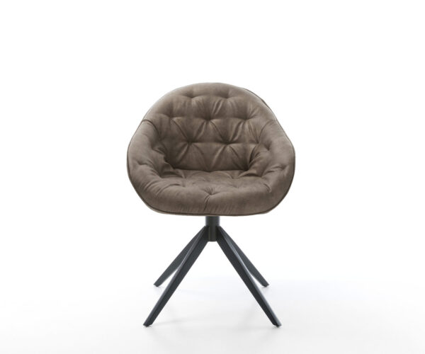 Jídelní židle Gaio-Flex mikrovlákno taupe vintage křížová konstrukce široká kovová černá 360° otočná s houpací funkcí - Image 2