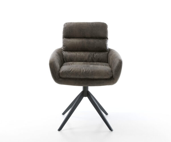 Jídelní židle Abelia-Flex s područkami, mikrovlákno šedé vintage, křížová podnož, široká, kovová černá, otočná o 360°, s houpací funkcí - Image 2