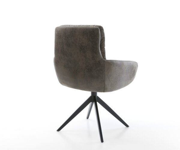 Jídelní židle Abelia-Flex s područkami, mikrovlákno šedé vintage, křížová podnož, široká, kovová černá, otočná o 360°, s houpací funkcí - Image 5