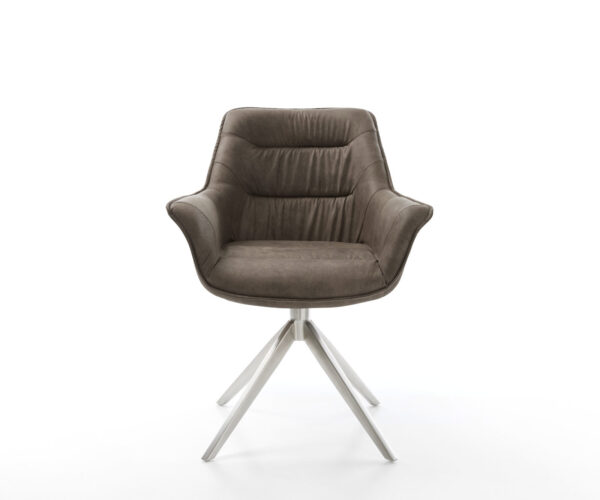 Jídelní židle Kaira-Flex mikrovlákno taupe vintage křížová konstrukce široká nerezová ocel 360° otočná s houpací funkcí - Image 2