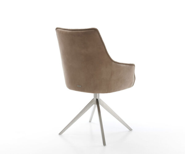 Jídelní židle Alja-Flex s područkami, kombinace materiálů, taupe, křížový rám, široký, nerezová ocel, otočné o 360°, houpací funkce, jádro z taštičkových pružin - Image 5