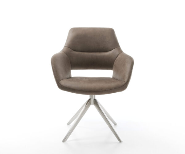 Jídelní židle Yago-Flex s područkami mikrovlákno taupe vintage křížová konstrukce široké nerezové 360° otočné houpací funkce jádro s taštičkovými pružinami - Image 2