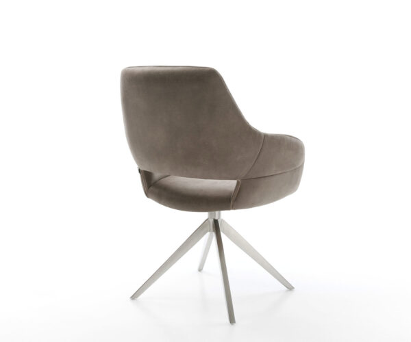 Jídelní židle Yago-Flex s područkami mikrovlákno taupe vintage křížová konstrukce široké nerezové 360° otočné houpací funkce jádro s taštičkovými pružinami - Image 5