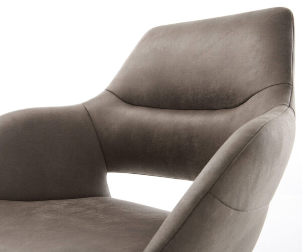 Jídelní židle Yago-Flex s područkami mikrovlákno taupe vintage křížová konstrukce široké nerezové 360° otočné houpací funkce jádro s taštičkovými pružinami - Image 4