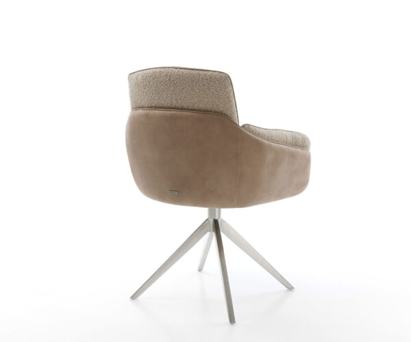 Jídelní židle Luan-Flex s područkami kombinované materiály taupe křížový rám široký nerezová ocel 360° otočné s houpací funkcí - Image 5