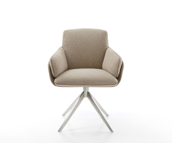 Jídelní židle Luan-Flex s područkami kombinované materiály taupe křížový rám široký nerezová ocel 360° otočné s houpací funkcí - Image 2
