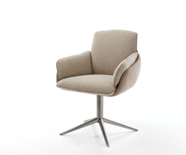 Jídelní židle Luan-Flex s područkami, kombinace materiálů, taupe, křížová podnož grafit, otočné o 360°, funkce houpání