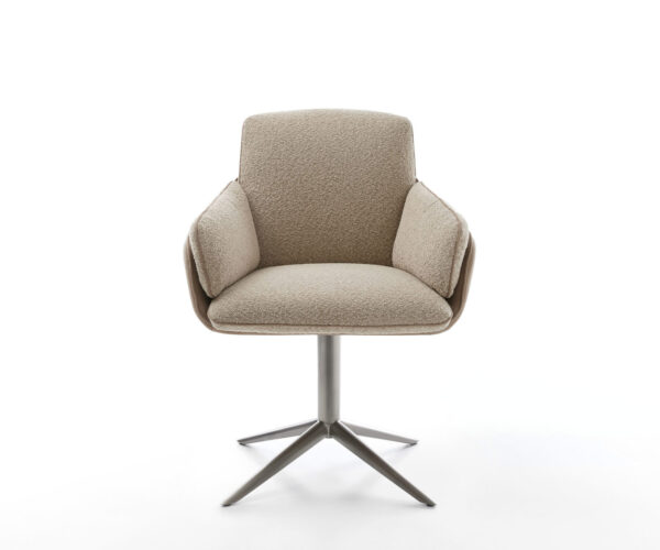 Jídelní židle Luan-Flex s područkami, kombinace materiálů, taupe, křížová podnož grafit, otočné o 360°, funkce houpání - Image 2