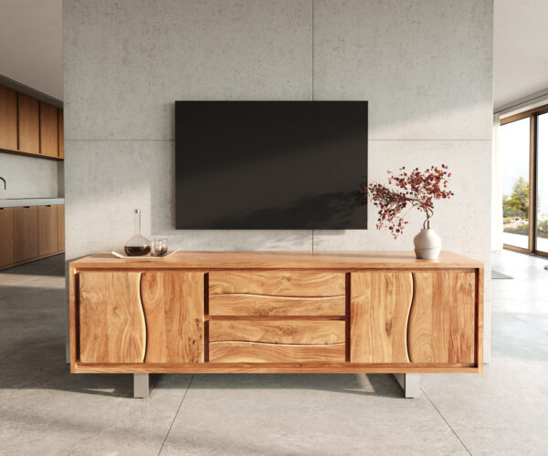 TV stolek Live-Edge 200 cm akácie natural 4 dvířka 2 zásuvky - Image 2
