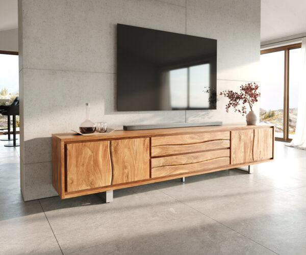 TV stolek Live-Edge 300 cm akácie natural 4 dveře 2 zásuvky
