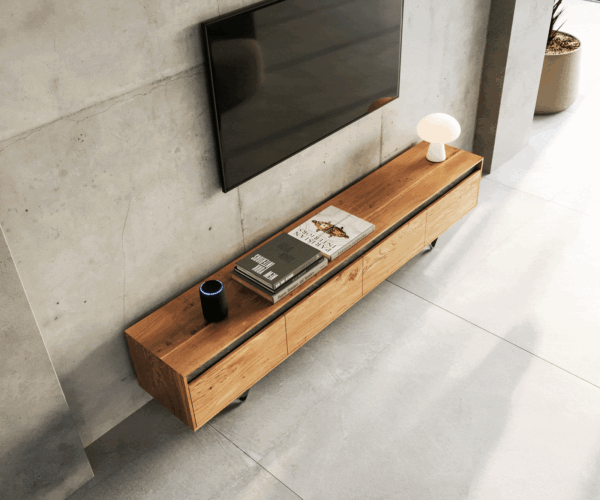 TV stolek Stonegrace 200 cm akácie natural šedá 4 zásuvky - Image 4