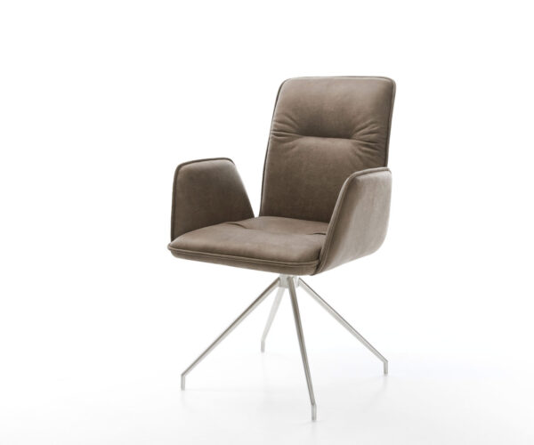 Otočná židle Vinja-Flex taupe vintage křížová podnož zúžená nerezová ocel