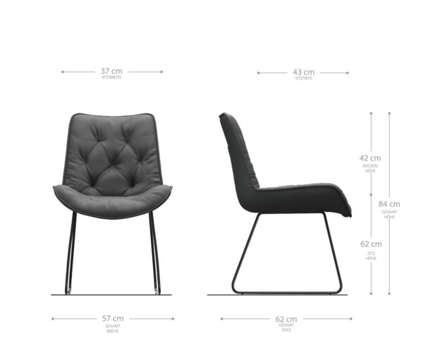 Jídelní židle Taimi-Flex černá pravá kůže, kluzný rám z nerezové oceli - Image 6